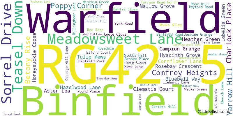 A word cloud for the RG42 5 postcode